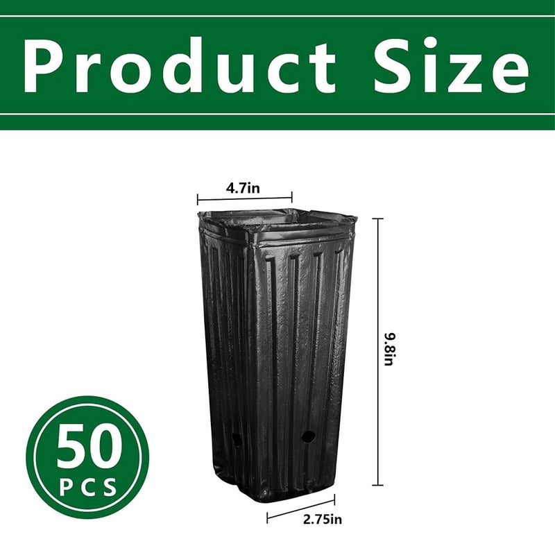 RunNico 50pcs Plastic Deep Plant Nursery Pots, 9.8â€Tall Tree Pots,Black Deep Seedling Container Pots with Drainage Holes for Indoor Outdoor Gardening (4.7" Wx9.8 H) - Image 2