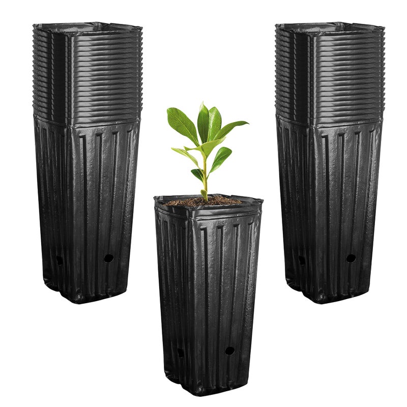 RunNico 50pcs Plastic Deep Plant Nursery Pots, 9.8â€Tall Tree Pots,Black Deep Seedling Container Pots with Drainage Holes for Indoor Outdoor Gardening (4.7" Wx9.8 H) - Image 1