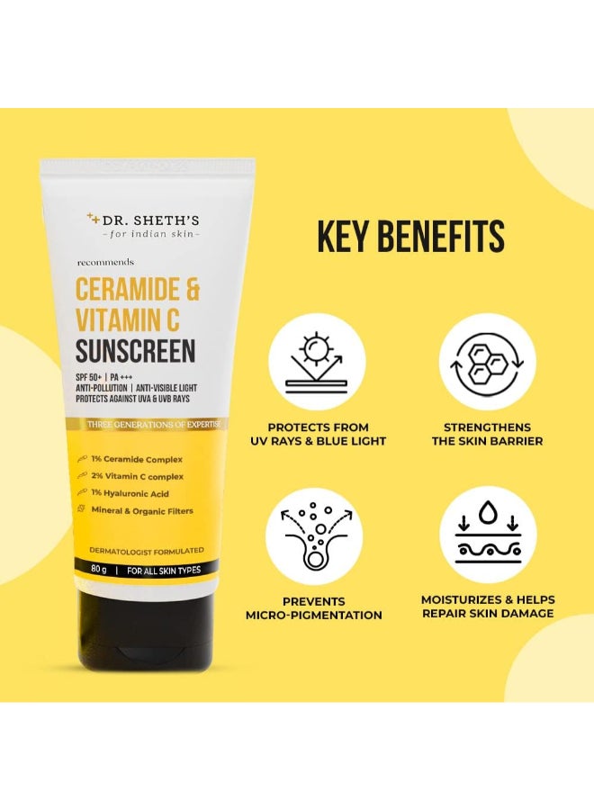 Dr. Sheth's Women And Men Ceramide And Vitamin C Sunscreen For All Skin Types Spf 50+ Pa+++|For Deep Moisturization|Non-Greasy,Quick-Absorbing|Zero White Cast|And|Uva Uvb Sun Protection|80G,Pack Of 1 - Image 3