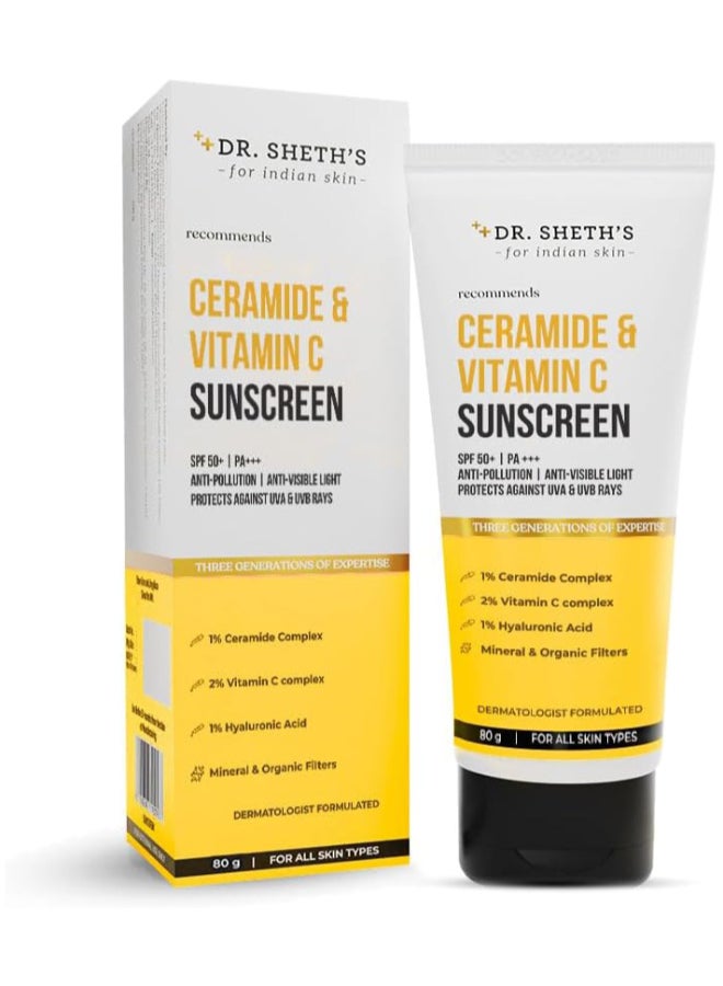 Women And Men Ceramide And Vitamin C Sunscreen For All Skin Types Spf 50+ Pa+++|For Deep Moisturization|Non-Greasy,Quick-Absorbing|Zero White Cast|And|Uva Uvb Sun Protection|80G,Pack Of 1