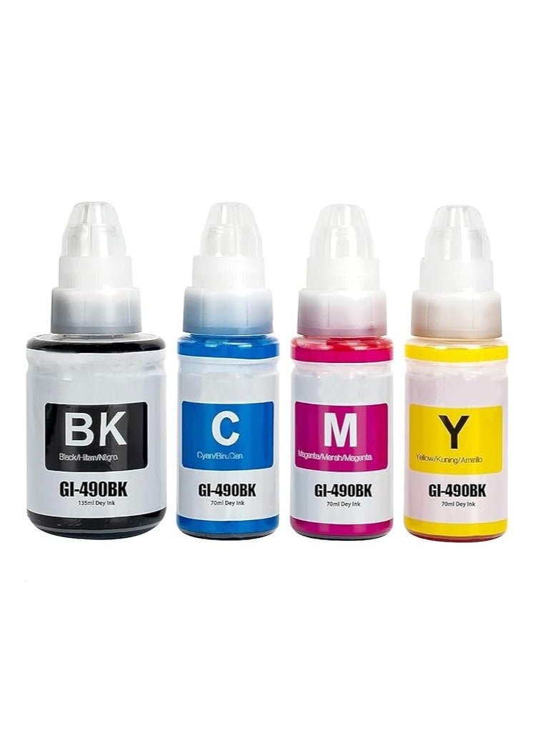 GI-490 Ink Compatible with CANON Printer for PIXMA G3400, G2400, G1400, G4400, G4410, G3410, G2410, G1410, G3411, G2411, G1411, G4411(4-Pack Black Cyan Magenta Yellow)  - Image 1