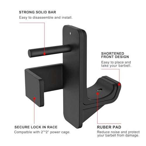 Kipika J-Hooks for Power Rack - Heavy Duty Steel Hooks with Rubber Pads - Fits 2"x2" Square Tube with 1/2" Hole - Set of 2 - Image 3