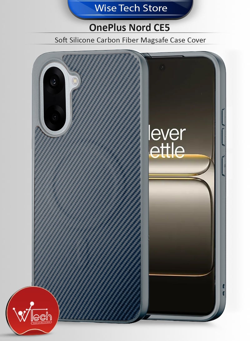 دبليو تيك غطاء خلفي واقٍ من السيليكون الناعم وألياف الكربون مع دعم Magsafe لهاتف OnePlus Nord CE5 5G 2025 - رمادي - Image 1