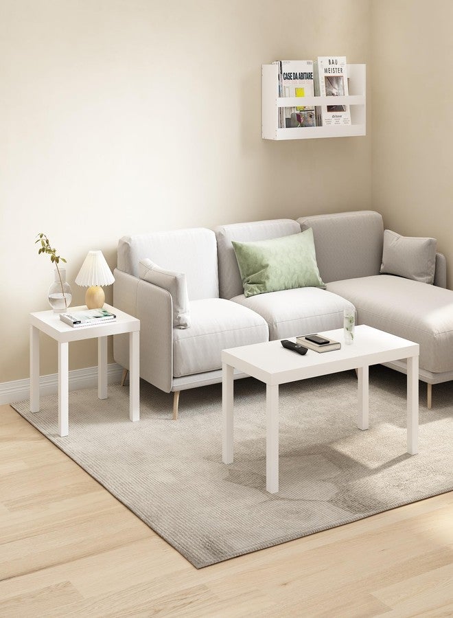 Furinno Classic Side Table, Square Modern End Table with 1.8 Thick Tabletop, Simple Night Stand, Bedside Table, Toolless Assembly, for Living Room, Bedroom, Plain White - Image 2