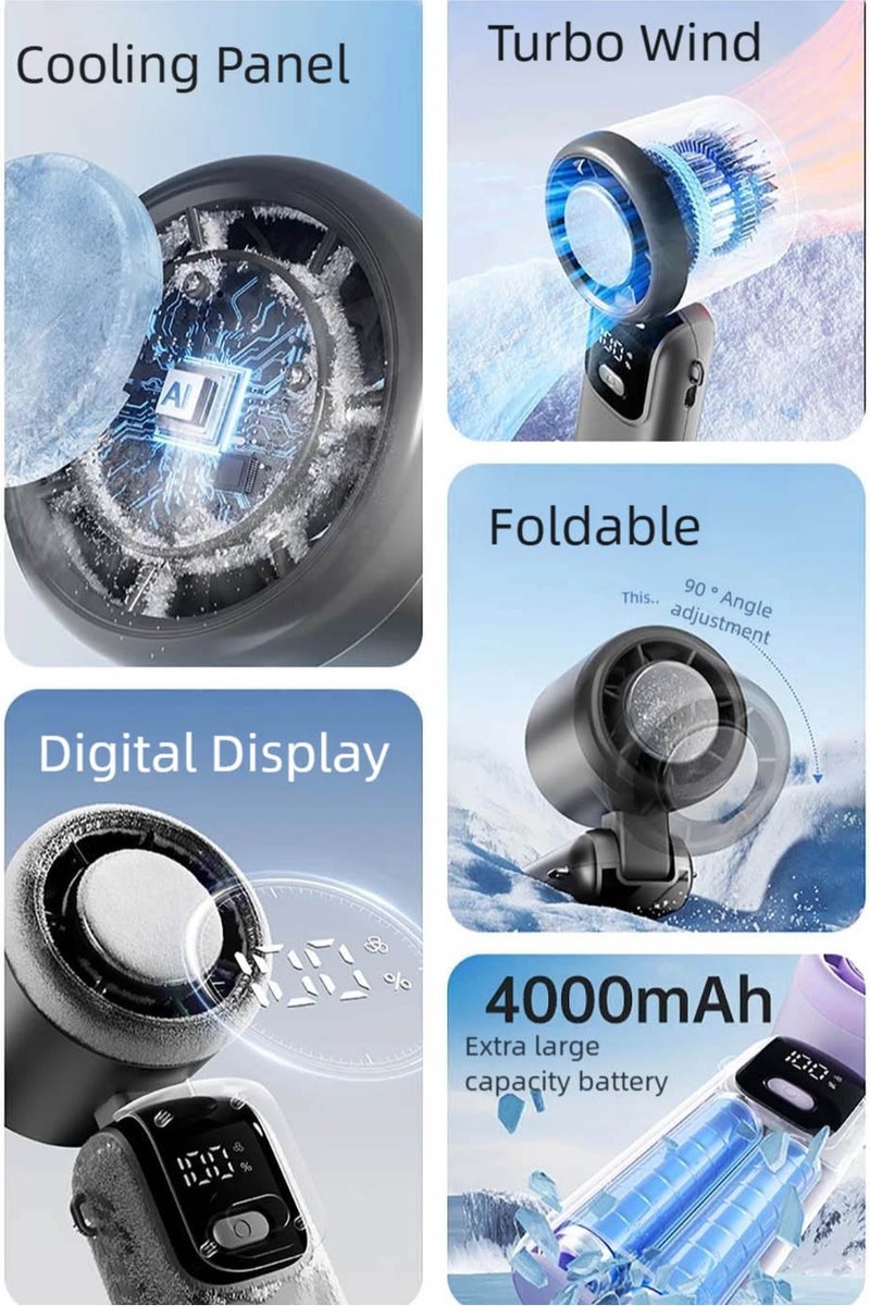 ZEPONOVA Air Cooler Fan Ice Cold Folding Hand Fan Strong Wind Portable Handheld Fan Mini Table Fan with 99 Speeds, 4000mAh Battery Neck Fan - Image 4