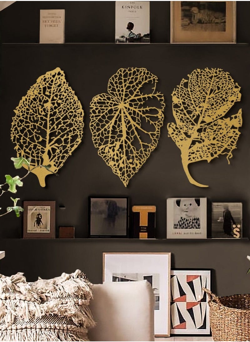ماركة غير محددة - مجموعة أوراق الخريف 3 لوحات جدارية معدنية بتصميم دقيق ومميز - Image 1