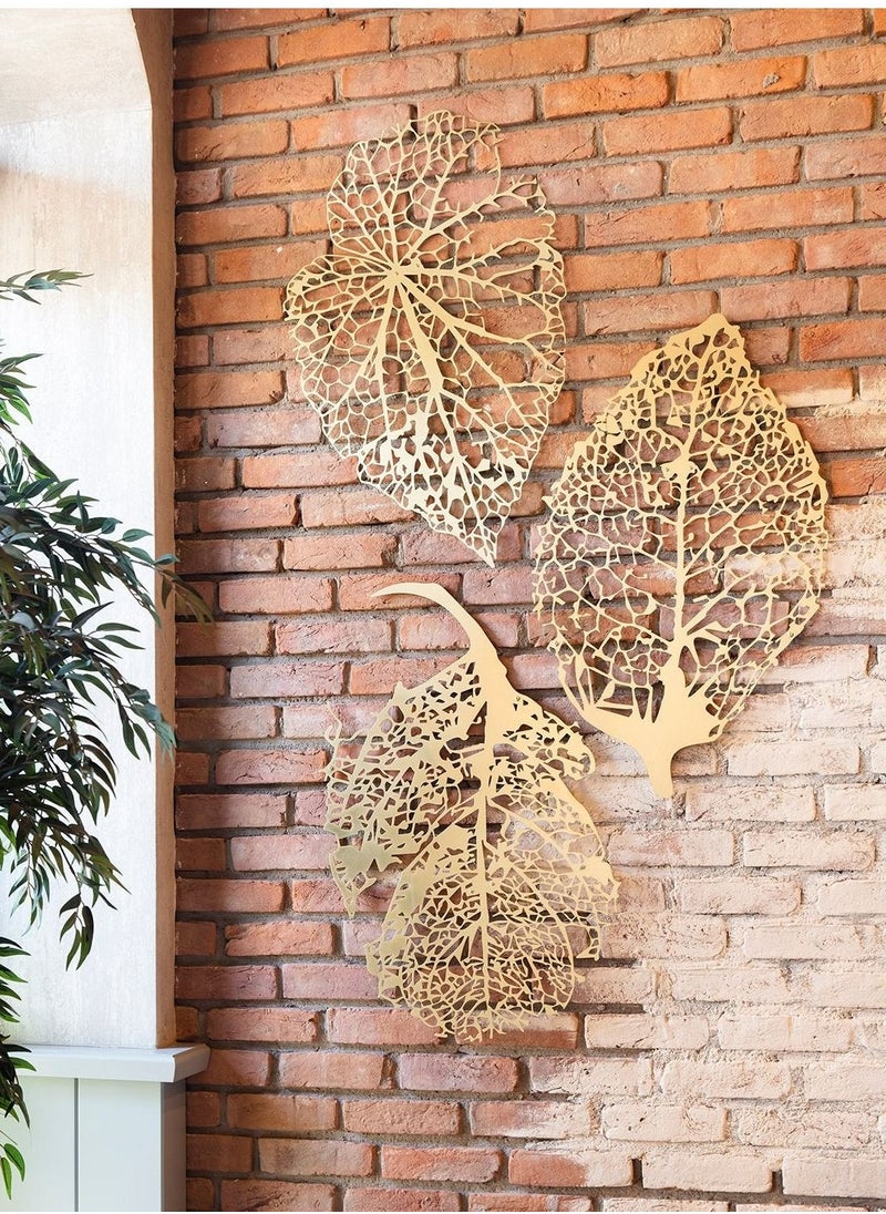ماركة غير محددة - مجموعة أوراق الخريف 3 لوحات جدارية معدنية بتصميم دقيق ومميز - Image 1