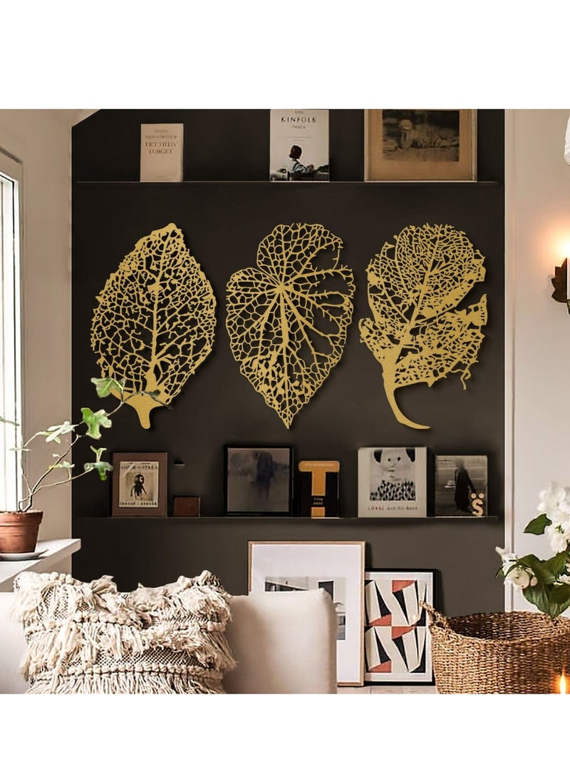ماركة غير محددة - مجموعة أوراق الخريف 3 لوحات جدارية معدنية بتصميم دقيق ومميز - Image 1