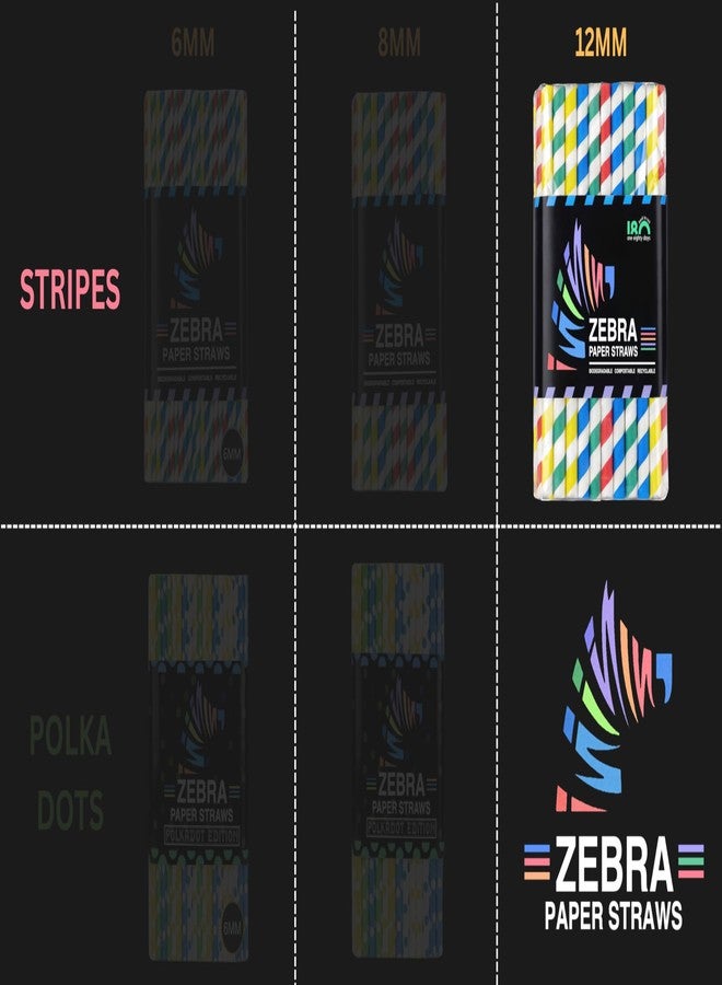 ZEBRA Paper Straws - Biodegradable Boba Straws | 50 Straws (12mm Wide) | Assorted Coloured Stripes | for Thick Shakes and Bubble Tea/Boba Tea (12MM, Stripes) - Image 5