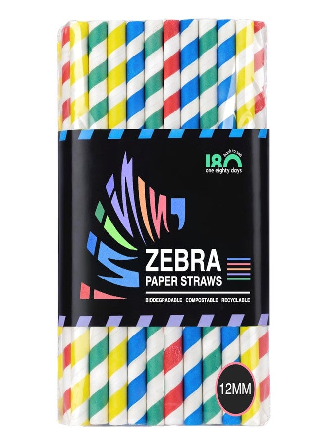 ZEBRA Paper Straws - Biodegradable Boba Straws | 50 Straws (12mm Wide) | Assorted Coloured Stripes | for Thick Shakes and Bubble Tea/Boba Tea (12MM, Stripes) - Image 1