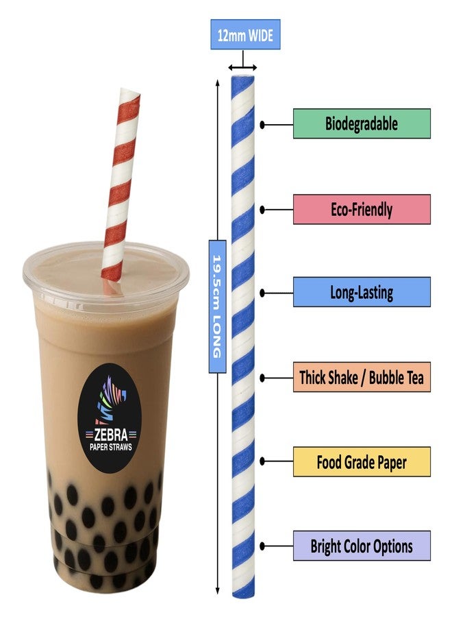 ZEBRA Paper Straws - Biodegradable Boba Straws | 50 Straws (12mm Wide) | Assorted Coloured Stripes | for Thick Shakes and Bubble Tea/Boba Tea (12MM, Stripes) - Image 2