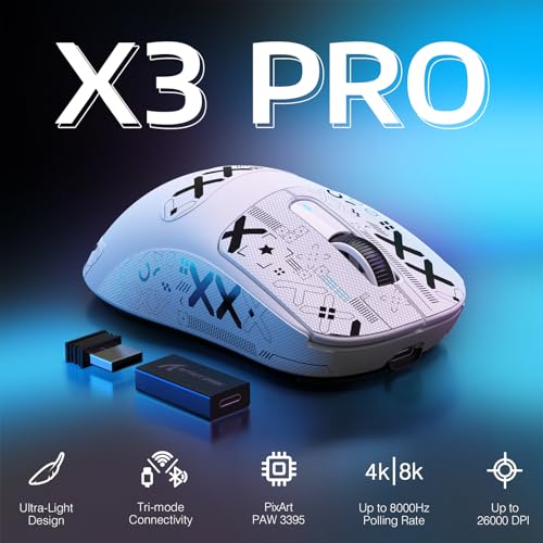 MANBASNAKE Attack Shark X3 Pro 4K/8K Hz Mouse, 59g Superlight BT/2.4G Wireless/Wired Gaming Mouse, PixArt PAW3395 Gaming Sensor, 26000 DPI, Griptape, Programmable Buttons for Win11/Xbox/PS/Mac(White) - Image 2