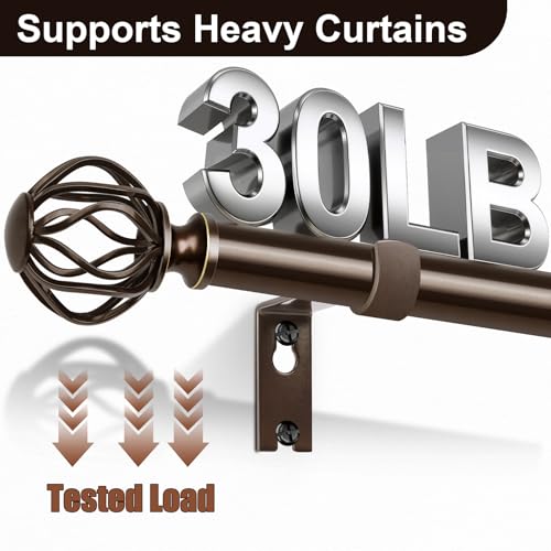 RBYCOS Bronze Curtain Rods for Windows 28-48Inch(2.3-4ft), Heavy Duty 1 Inch Adjustable Curtain Rod, Decorative Window Rods for Small Windows, Bedroom, Kitchen & Dining Room - Image 3