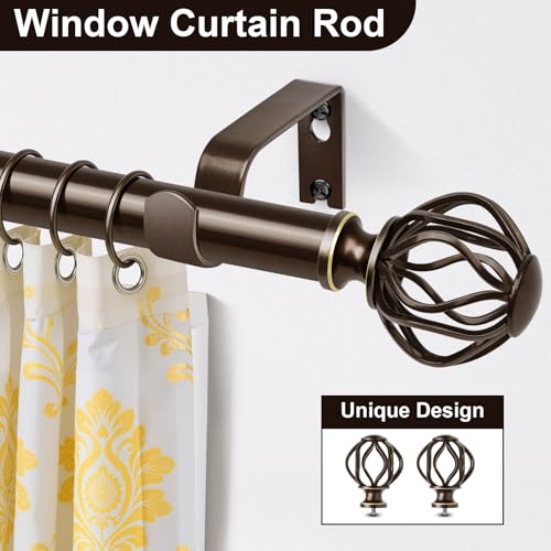 RBYCOS Bronze Curtain Rods for Windows 28-48Inch(2.3-4ft), Heavy Duty 1 Inch Adjustable Curtain Rod, Decorative Window Rods for Small Windows, Bedroom, Kitchen & Dining Room - Image 4