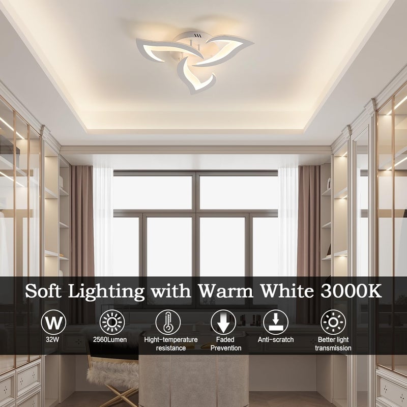 Dorlink LED Ceiling Light Modern, 3 Lights Living Room Ceiling Light 36W 3240LM, Bedroom White Ceiling Light, Art Deco Flower LED Lamps 3000K Warm White, Ceiling Fixture for Kids Room, Kitchen, Dining - Image 2