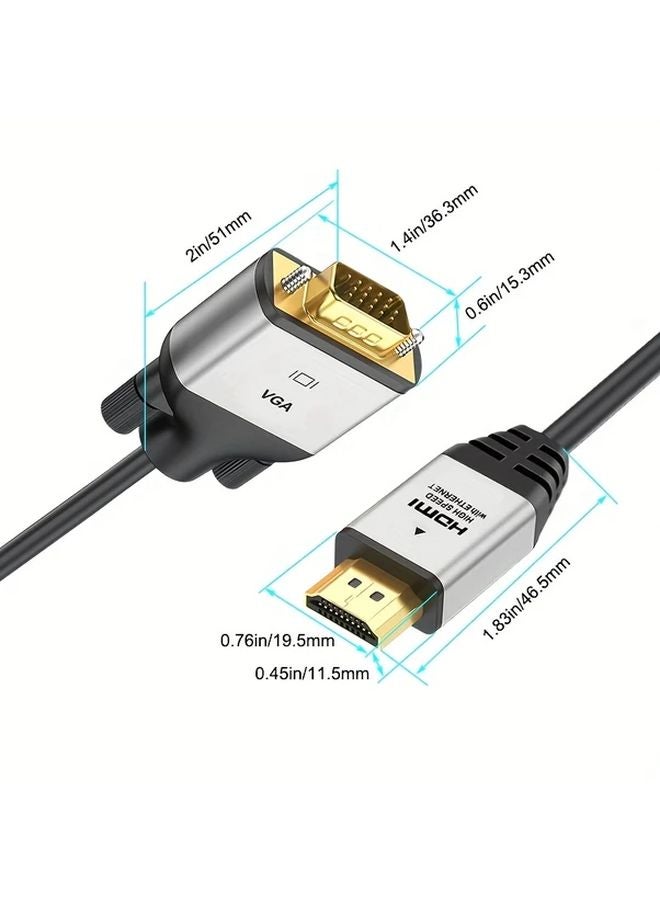 كابل HDTV الأسود الفضي إلى VGA بطول 10 أقدام، سلك محول فيديو 1080P للشاشة وجهاز العرض - Image 3