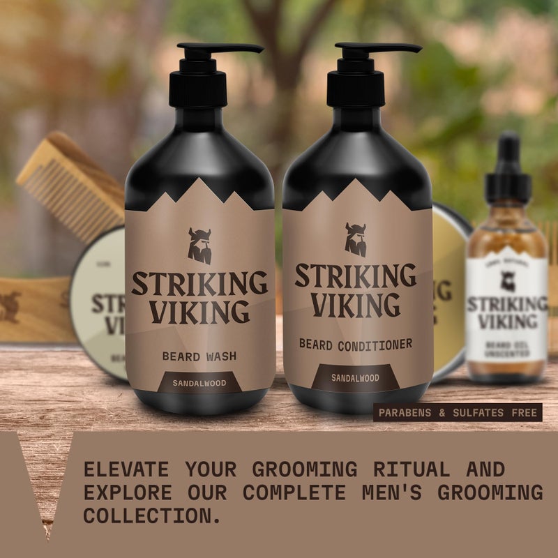 Striking Viking Beard Care Set (Sandalwood) - Paraben & Sulfate Free Shampoo with Jojoba Oil - Deep Clean for All Beard Types (10oz Per Bottle) - Image 5
