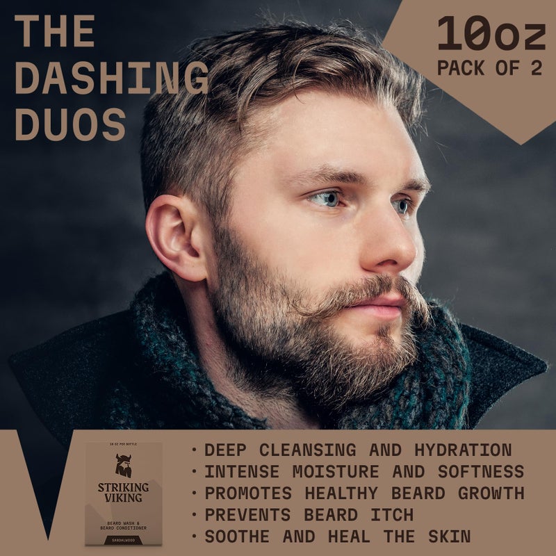 Striking Viking Beard Care Set (Sandalwood) - Paraben & Sulfate Free Shampoo with Jojoba Oil - Deep Clean for All Beard Types (10oz Per Bottle) - Image 3