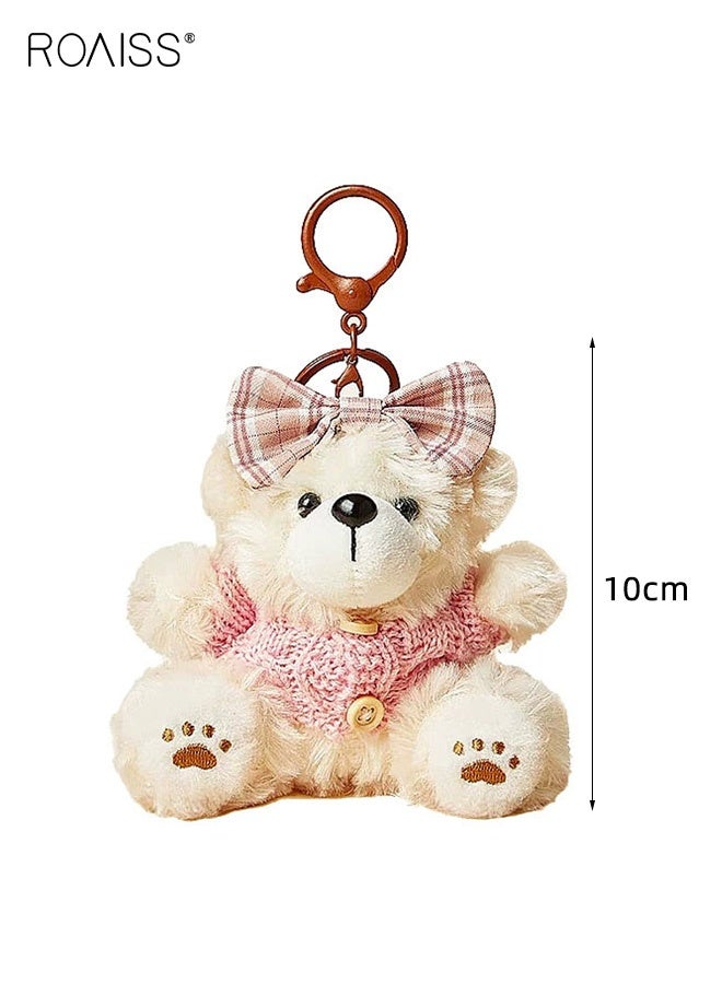 roaiss Women's Couple Charm Baking Bear Bow Decoration Bag Charm High-Quality Plush Toy Doll Backpack Charm Cute Keychain Suitable for Travel and Preventing Loss - Image 2