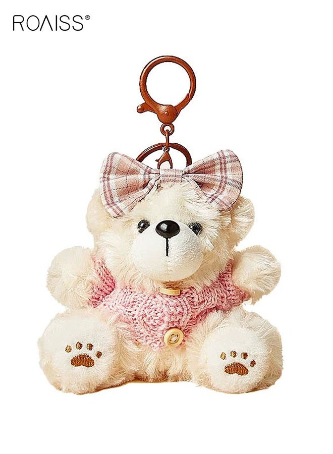 roaiss Women's Couple Charm Baking Bear Bow Decoration Bag Charm High-Quality Plush Toy Doll Backpack Charm Cute Keychain Suitable for Travel and Preventing Loss - Image 1