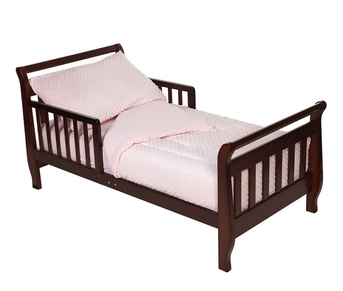 MINKY DOT CHENILLE 4 PIECE TODDLER BEDDING SET PINK FOR BOYS AND GIRLS