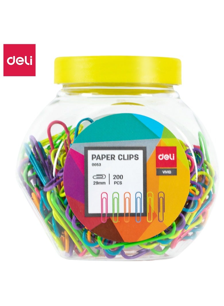 Deli E0053 Paper Clips, Size #3 29mm Assorted Colors 200PCS/Tube 鈥?Ideal for Organizing Documents at Home or Office - Image 1