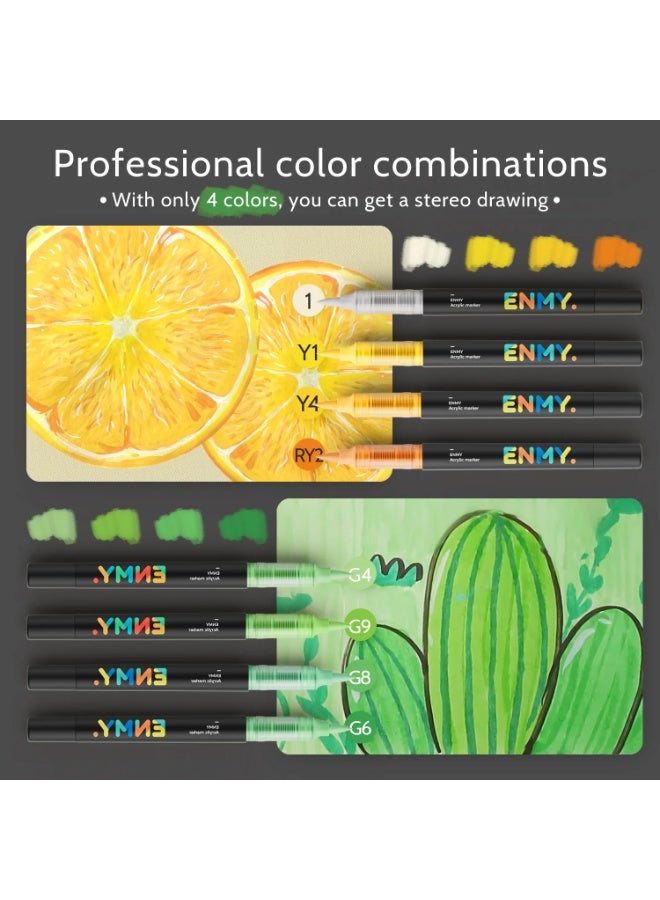 العدو ماركرز أكريليك سائل مباشر من ENMY - 80 لوناً زاهياً | أقلام رسم احترافية للقماش، الخشب، الزجاج، الصخور، السيراميك | تشمل درجات ألوان البشرة | حبر مائي غير سام | تدفق حبر طويل الأمد | مثالي للفنانين، الحرف اليدوية وديكور المنزل - Image 5