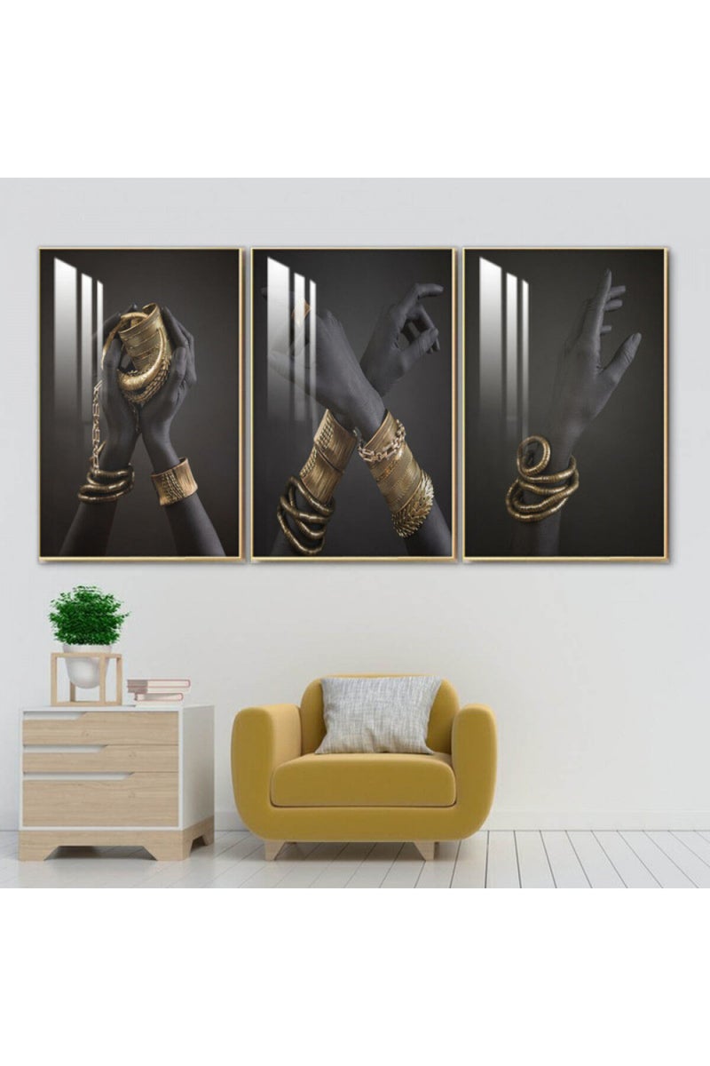 Marktna Three wooden wall painting with a frame and a clear acrylic layer - Image 1