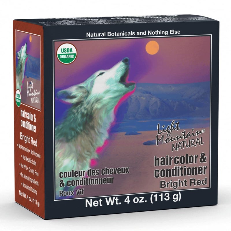 Light Mountain Henna Hair Color & Conditioner - Bright Red Hair Dye for Men/Women, Organic Henna Leaf Powder and Botanicals, Chemical-Free, Semi-Permanent Hair Color, 4 Oz