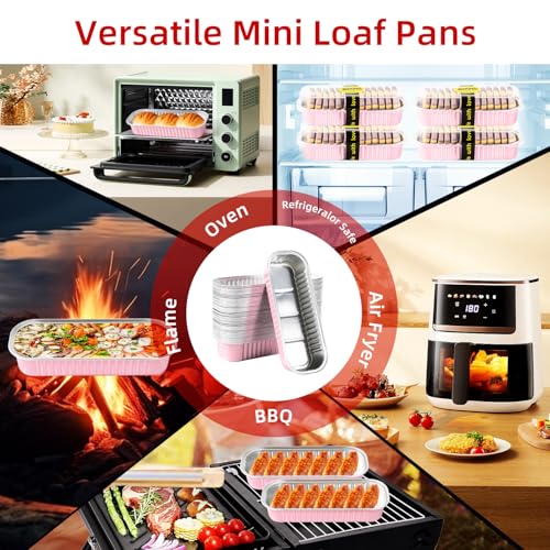 Orlashop Mini Loaf Pans with Lids and Spoons Sealing Sticker68oz Cake Pans for Baking Disposable Aluminum Foil PinkRed cake pan 30 Pink - Image 3