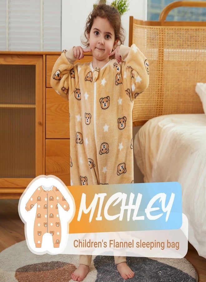 ميتشلي كيس نوم للأطفال من MICHLEY مصنوع من الفلانيل، مناسب للجنسين، بأكمام طويلة وسحاب، مناسب للخريف والشتاء، للأولاد والبنات، لون بني، 5-6 سنوات، مقاس 130 - Image 2