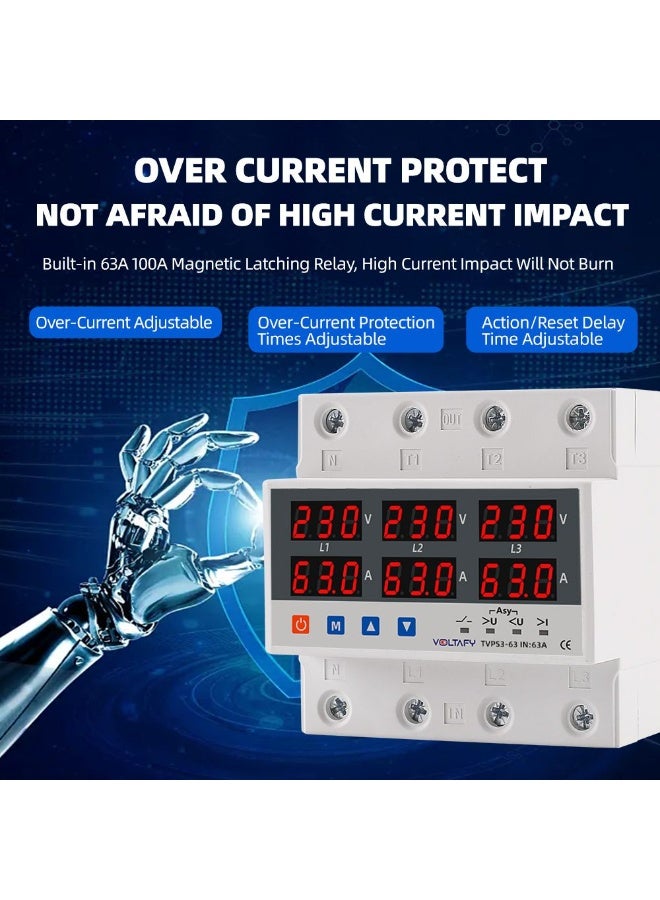 VOLTAFY Digital Home Protection Device (100A), Over/Under Voltage & Current Protector, with Display, Auto Restart for 230V, Digital Volt Breaker, 3 Phase - Image 4