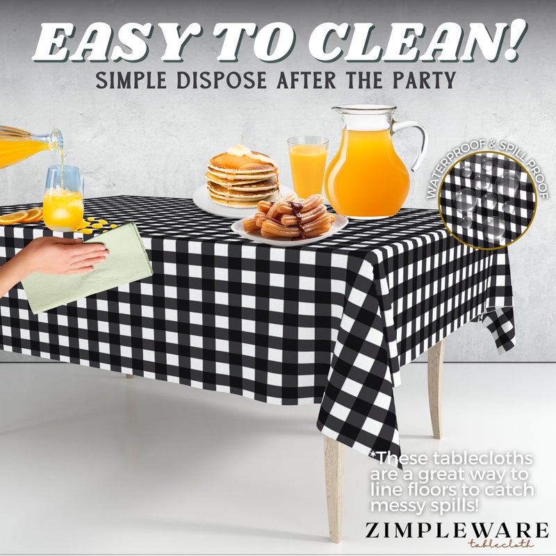 ZIMPLEWARE Premium Black Gingham Checkered Plastic Table Cloth Disposable (12 Pk) Plastic Tablecloths for Rectangle Tables (54in x 108in) Party Table Cloths Disposable for 6ft to 8ft Rectangle Tables - Image 5