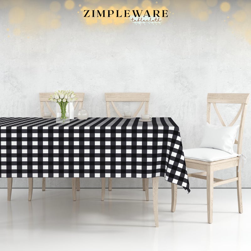 ZIMPLEWARE Premium Black Gingham Checkered Plastic Table Cloth Disposable (12 Pk) Plastic Tablecloths for Rectangle Tables (54in x 108in) Party Table Cloths Disposable for 6ft to 8ft Rectangle Tables - Image 4