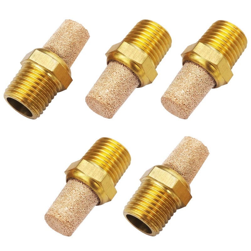 mxuteuk 5pcs 1/4" NPT Brass Pneumatic Muffler Filter Noise Silencer, Hex Sintered Silencer Air Line Fitting XYQ-G-(1-4) - Image 1