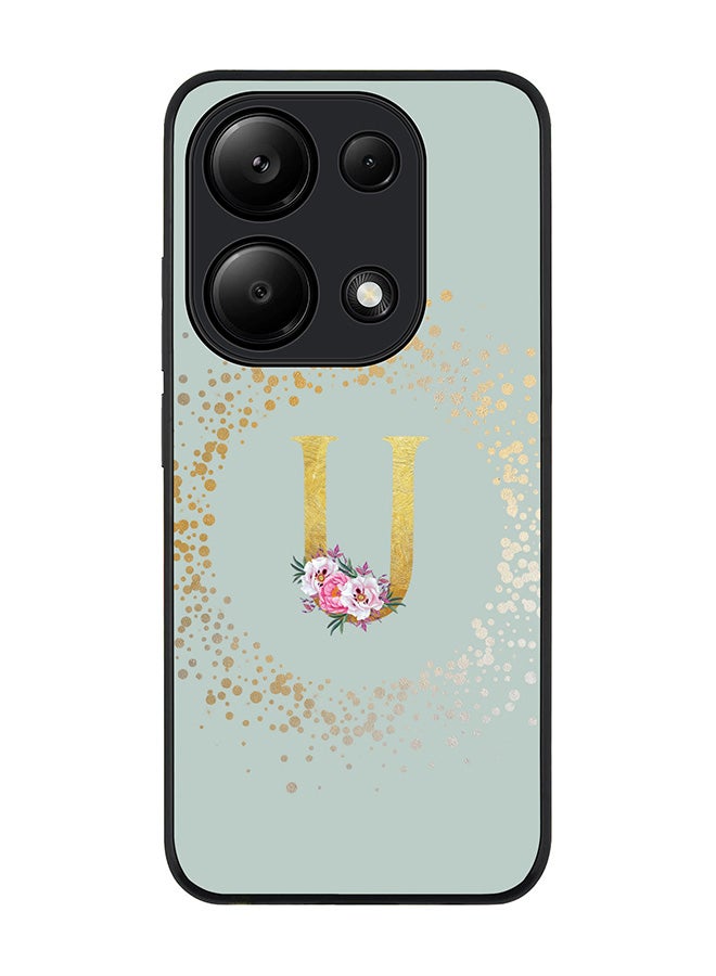 Stylizedd Rugged Case for Xiaomi Redmi Note 13 Pro 4G / Xiaomi Poco M6 Pro 4G  - Custom Monogram Initial Letter Floral Pattern Alphabet- U(Light Grey) - Image 1