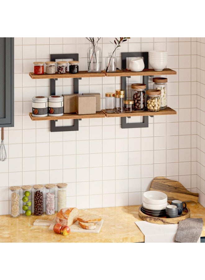 2 Pack Floating Wall Shelves,15 Inch 2-Tier Storage Shelf, Hanging Bathroom Shelves, for Living Room, Bedroom, Bathroom, Kitchen, Rustic Brown and Black - Image 5