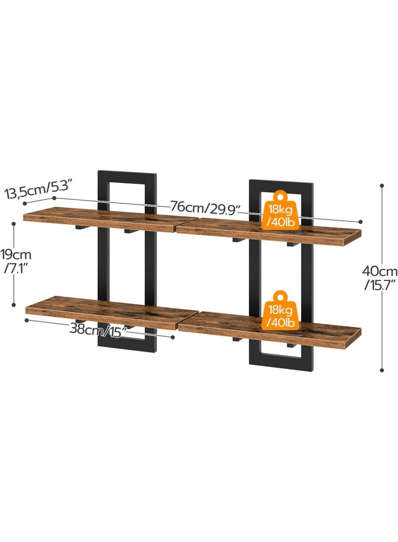 2 Pack Floating Wall Shelves,15 Inch 2-Tier Storage Shelf, Hanging Bathroom Shelves, for Living Room, Bedroom, Bathroom, Kitchen, Rustic Brown and Black - Image 4