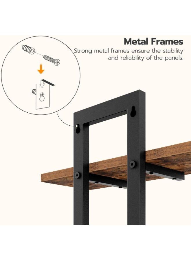 2 Pack Floating Wall Shelves,15 Inch 2-Tier Storage Shelf, Hanging Bathroom Shelves, for Living Room, Bedroom, Bathroom, Kitchen, Rustic Brown and Black - Image 2