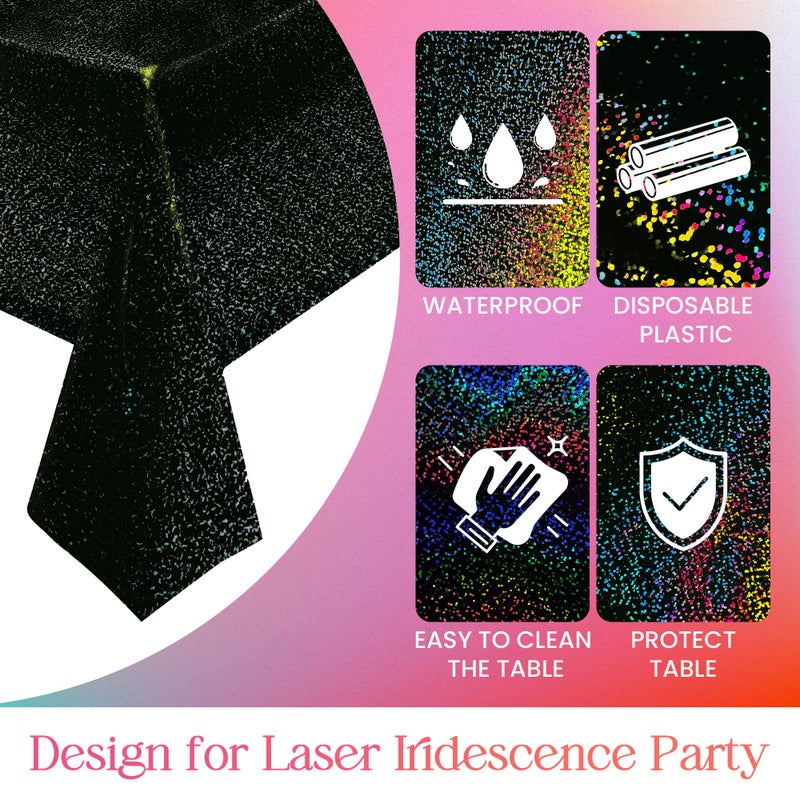 Just Shimmer Pink & Purple & Black Holographic Tablecloth 40" x 108" Hot Pink Party Decoration Valentine's Day Birthday Party Table Decor Iridescence Plastic Table Cloth for Halloween Baby Shower Party Supplies - Image 5