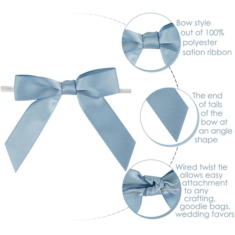 AIMUDI Dusty Blue Bows for Gift Wrapping Premade Satin Bows for Wedding Decor Pre Tied Twist Tie Bows Small Bows for Crafts Treat Bags Cake Pop Party Favors - 50 Counts - Image 4