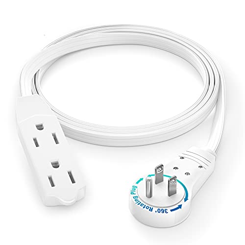 Maximm Cable 3 Ft 360° Rotating Flat Plug Extension Cord/Wire, 16 AWG Multi 3 Outlet Extension Wire, 3 Prong Grounded Wire - White - UL Certified - Image 1