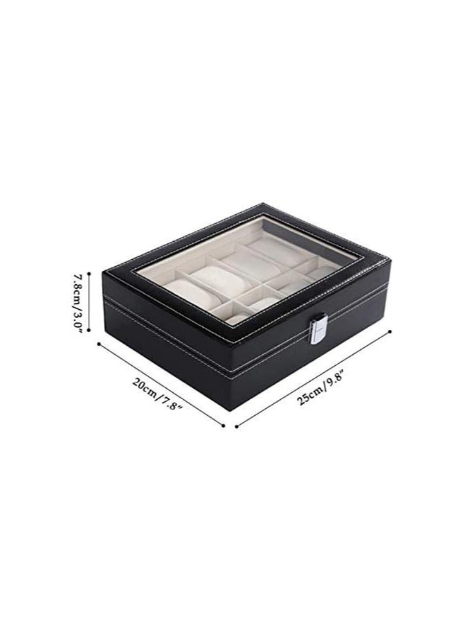 Rylan Watch Box Organizer PU Leather 10 Slots Wrist Watch Display Box Storage Holder Organizer Watch Case Jewelry Dispay Watch Box (Black, 20 x 25 x 8 cm) (10 Slots) - Image 2
