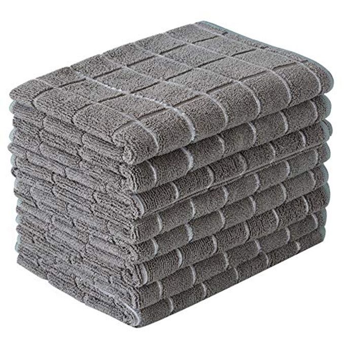 MICROFIBER DISH TOWELS SOFT SUPER ABSORBENT AND LINT FREE KITCHEN TOWELS 8 PACK LATTICE DESIGNED GRAY COLORS 26 X 18 INCH