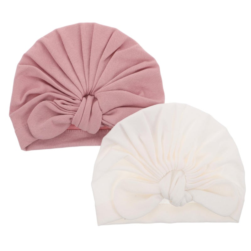 2Pcs Soft Cotton Baby Headwraps Turban Hats With Bow For Newborn Toddler Boy Girl - Image 2