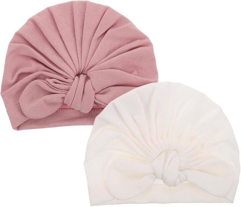 2Pcs Soft Cotton Baby Headwraps Turban Hats With Bow For Newborn Toddler Boy Girl - Image 1