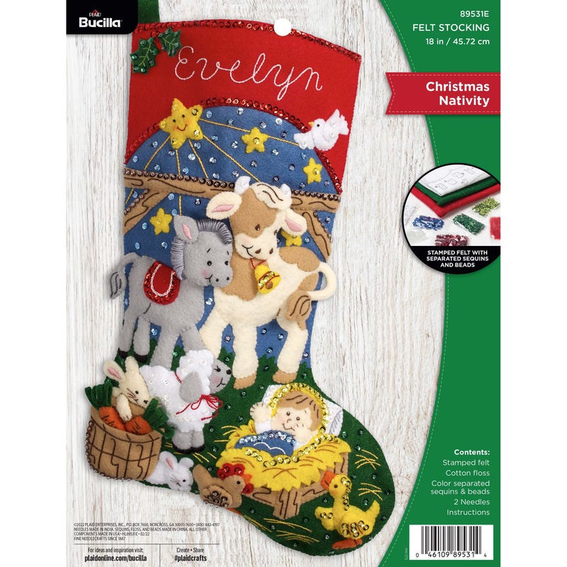 Bucilla Bucilla Felt Applique 18 Stocking Making Kit Christmas Nativity Perfect for DIY Arts and Crafts 89531E White 