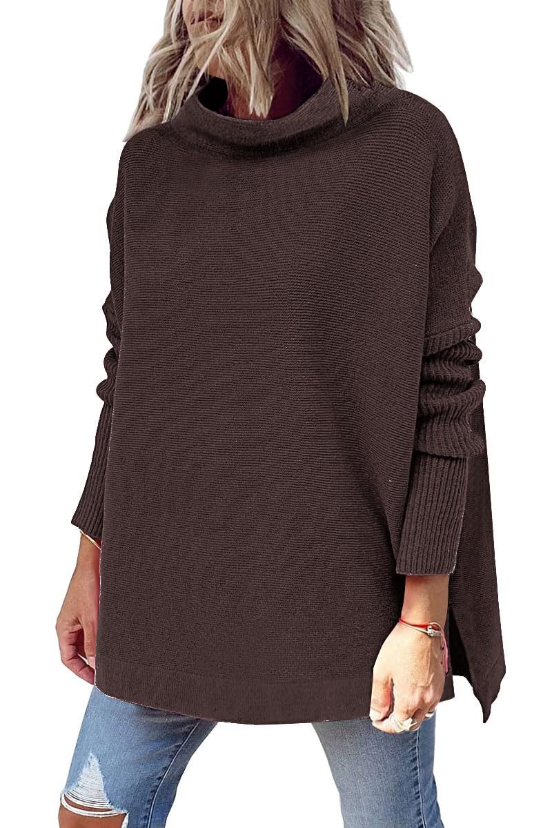 LILLUSORY Women's Mock Turtleneck Sweaters Oversized Long Sleeve Casual Knit Pullover 2026 Tunic Tops Wear with Leggings Coffee M - Image 1