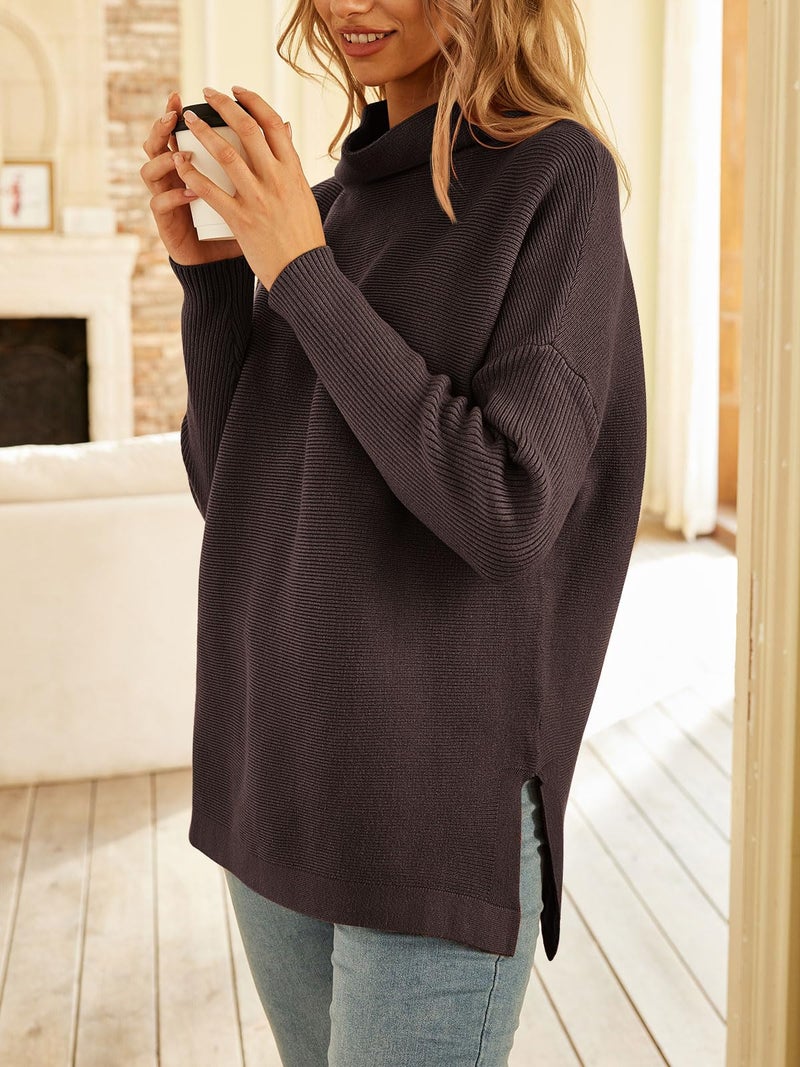 LILLUSORY Women's Mock Turtleneck Sweaters Oversized Long Sleeve Casual Knit Pullover 2026 Tunic Tops Wear with Leggings Coffee M - Image 4