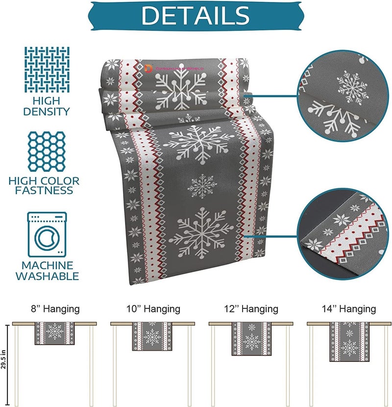 DARSHANAM WORLD Polyester Designer Table Runner, Place Mat Kitchen Dining Table Mats, Washable & Centre Table Place Mat, Runner for Dining Table Food Mats (Grey Star Runner 72 with 6 Place mat) - Image 4